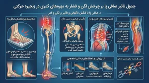 جدول تأثیر صافی پا بر چرخش لگن و فشار به مهره‌های