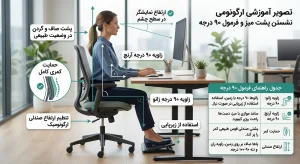 جدول ارگونومی نشستن پشت میز و فرمول ۹۰ درجه